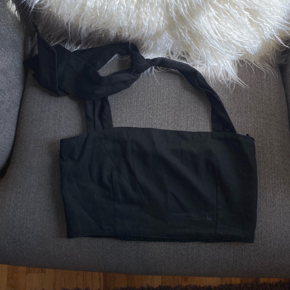 Size small, cropped black Vanilla Sky halter tie top